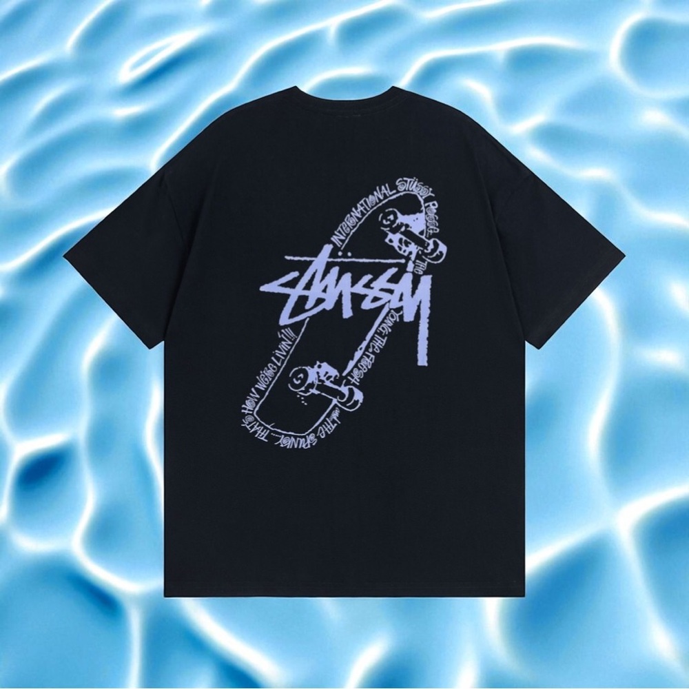 Stussy Black Tee with Lavender Graphic